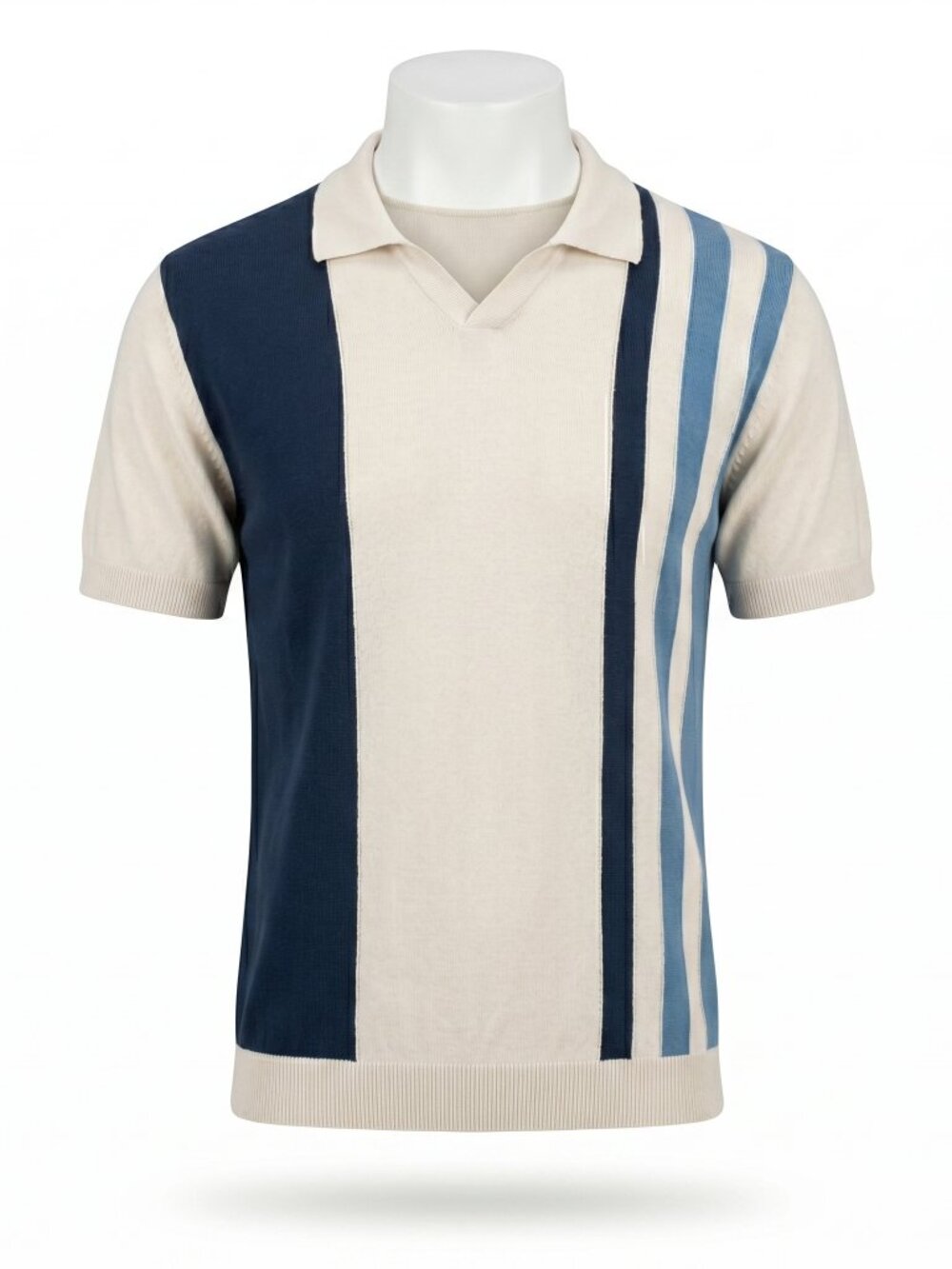 Blend BHATLAS Men M Polo Cream Knit Striped Shirt Investment Piece Quiet Luxury - Picture 2 of 7